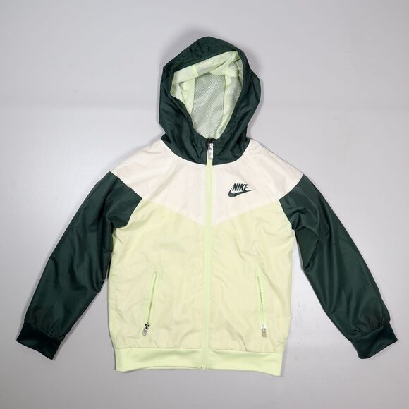 Nike Jacket Youth Size 6 Green Hooded Full Zip Windbreaker Lightweight 5-6 Yrs - Picture 1 of 9